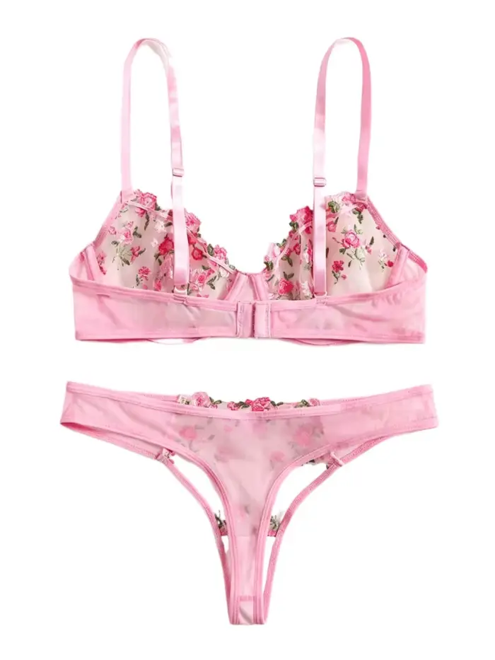 Elegantní francouzská krajková podprsenka, květinová výšivka, průhledný Mesh Bralette s měkkými nitěmi pro velká prsa, luxusní spodní prádlo, britské velikosti, trendy