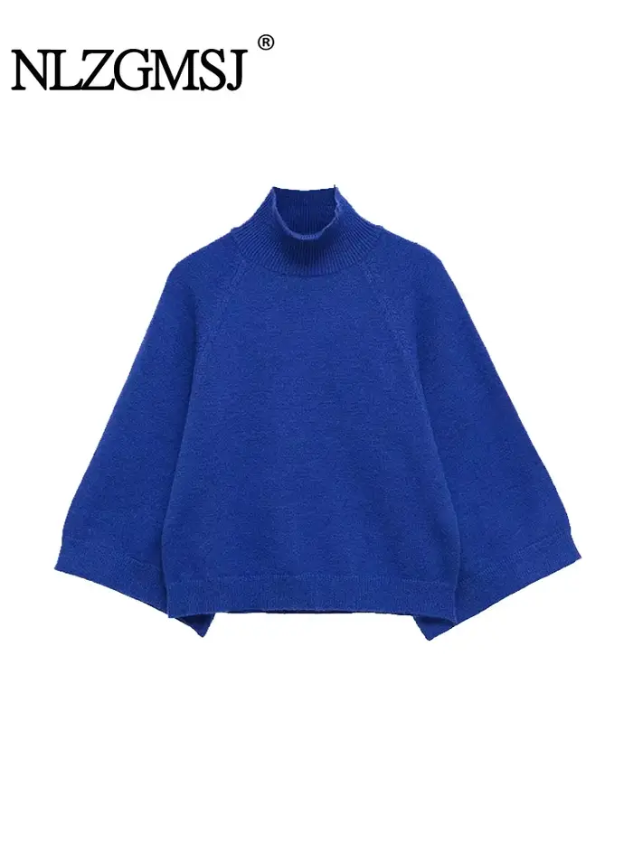 NLZGMSJ – pull tricoté décontracté pour femme, ample, manches longues, col mi-haut, surdimensionné, 