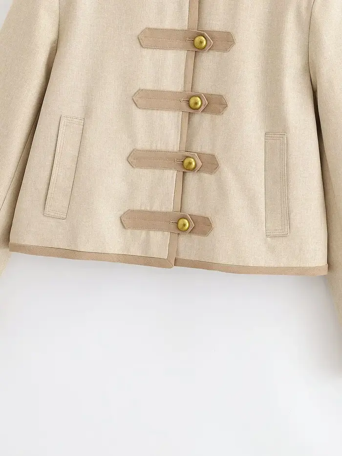 KONDALA – Nouveauté Chic Décontracté : Vestes Courtes Kaki à Poches pour Femme, Manches Longues, Col