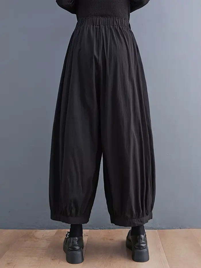 Pantalon large noir vintage à pois taille haute élastique pour femme, nouvelle collection printemps