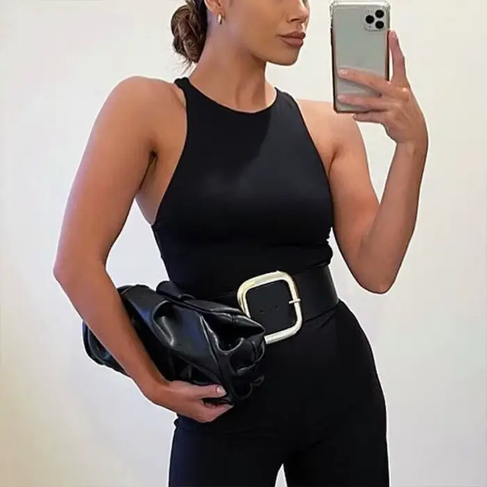Body de fitness à épaules dénudées pour femmes, débardeur d'été sans manches, vêtement sexy y2k ocassions spéciales années 2000 mode urbain fitness élégance