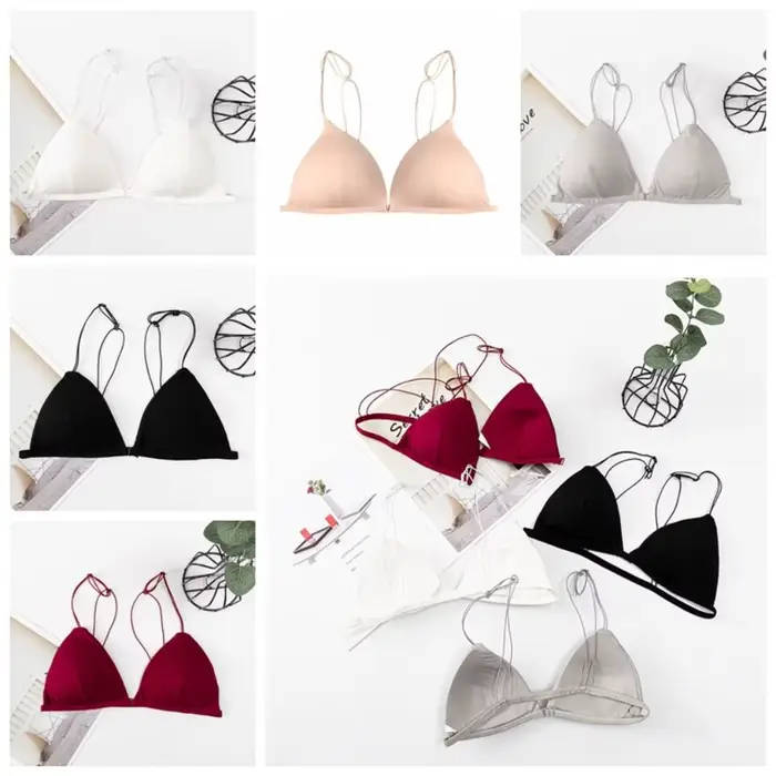 Soutiens-gorge triangulaires respirants pour femmes, soutien-gorge push-up sans fil, couleur unie, fines bretelles, style français, pour filles
