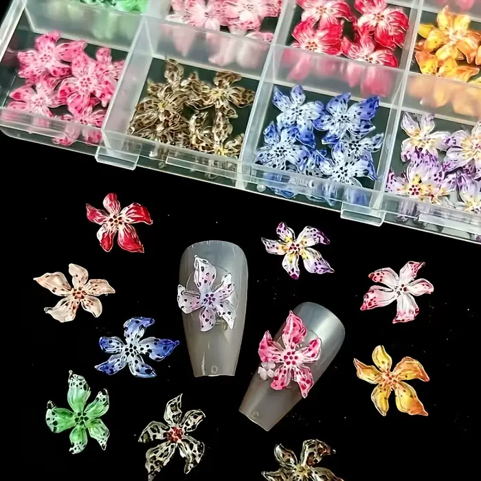 12 Grilles de Breloques pour Ongles en ABS à Motifs Léopard Assortis, Fleurs Y2K Dégradées à Pois, A