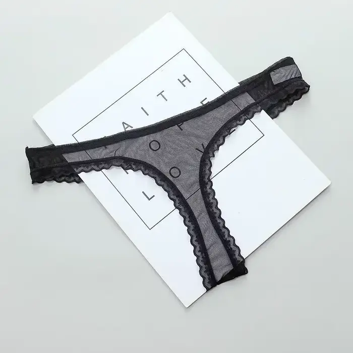 KUCLUT Culotte string transparente sexy pour femme, en dentelle, avec entrejambe en maille, sans couture, taille basse, sous-vêtement sexy