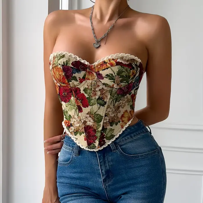 Corset imprimé de fleurs multicolores pour femmes, Streetwear, Style rétro, enveloppe de poitrine, à