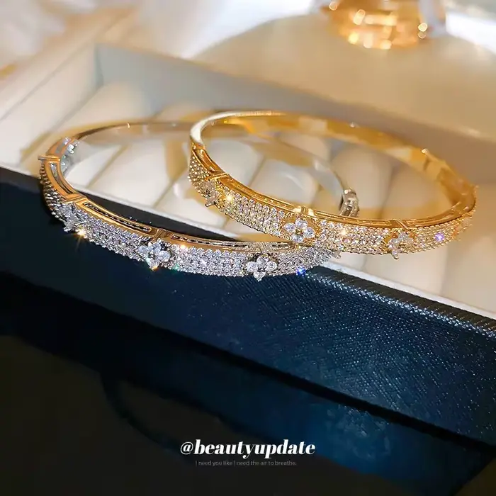 Bracelets de luxe en zircone cubique brillante pour femmes, plaqué or et argent, à la mode, pour fêt