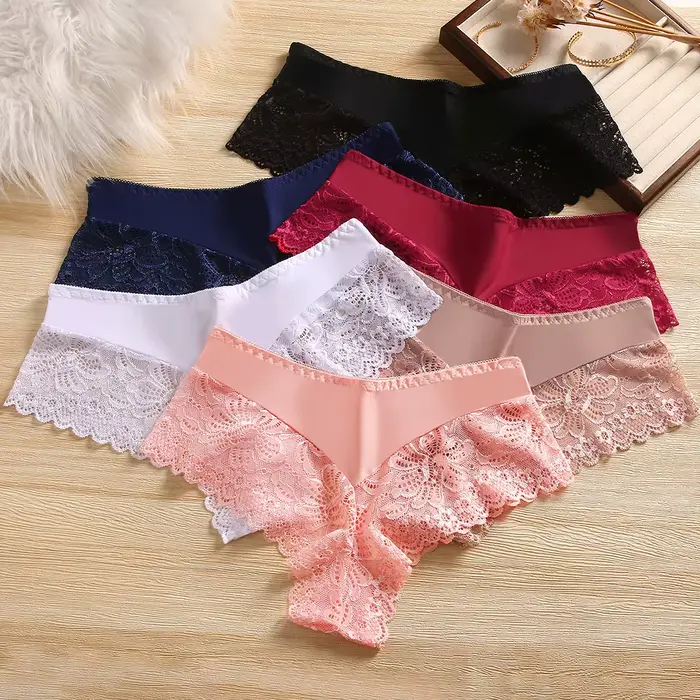 Culotte en Dentelle Transparente pour Femme, Sous-Vêtement Romantique, Sans Couture, Couleur Unie, Taille Basse