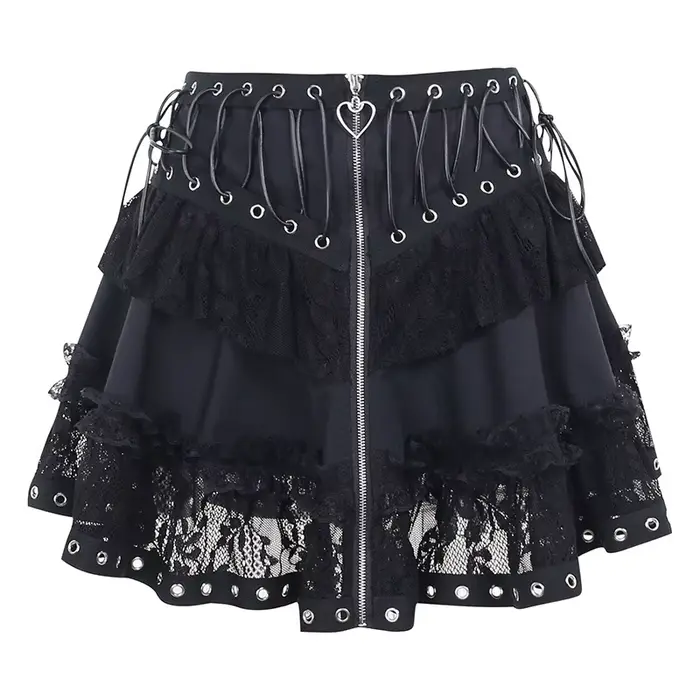 Jupe taille haute vintage punk pour femmes, fermeture éclair sur le devant, style japonais Kawaii, H