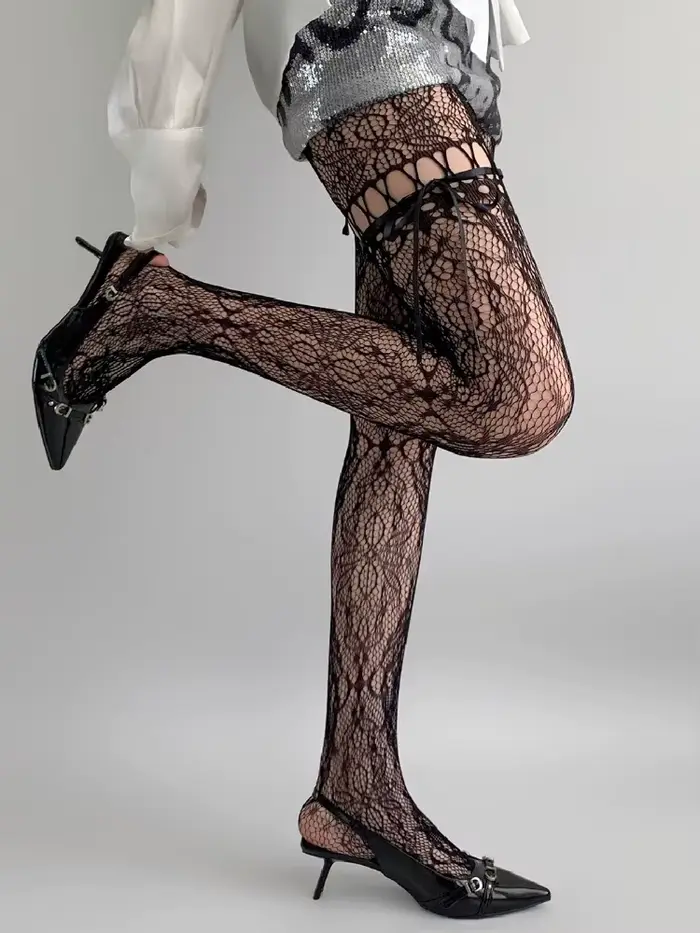 Collants beiges pour femmes, nouveau Design, Sexy, transparent, maille transparente, bas en résille, uniforme JK, sangle avec nœud papillon, bas en dentelle