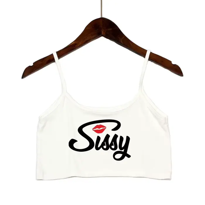 SISSY písmena červené rty potisk letní ženy krátký top Sexy elastická bavlna Camis bez rukávů krátké tílko Bar topy