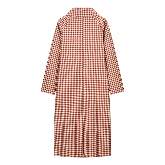 Femmes décontracté Plaid longue Trench manteau femme rouge Plaid simple boutonnage manches longues c