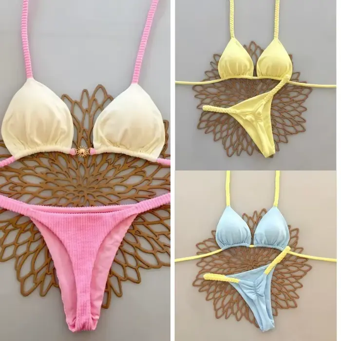 Bikini Brésilien String Femme Ensemble Bikinis Push-Up Taille Basse Plage Plage Mariage Vacances Fête Piscine Spa Sources Chaudes Sports Nautiques Mode Quotidien