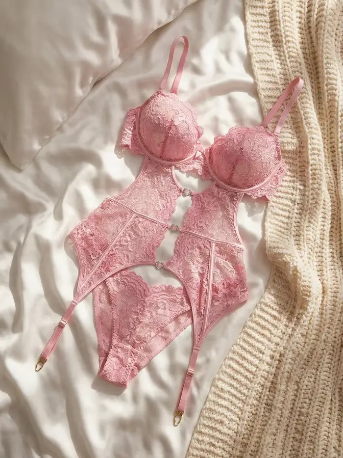 Sexy průhledný krajkový set podprsenka a podvazkový pás