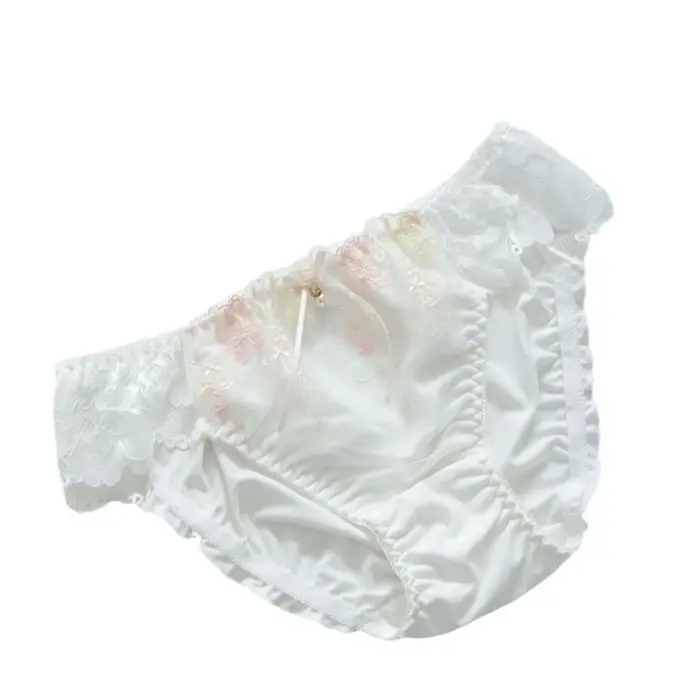 Culottes en dentelle pour femme avec nœud, entrejambe en coton, broderie douce, taille mi-haute en m