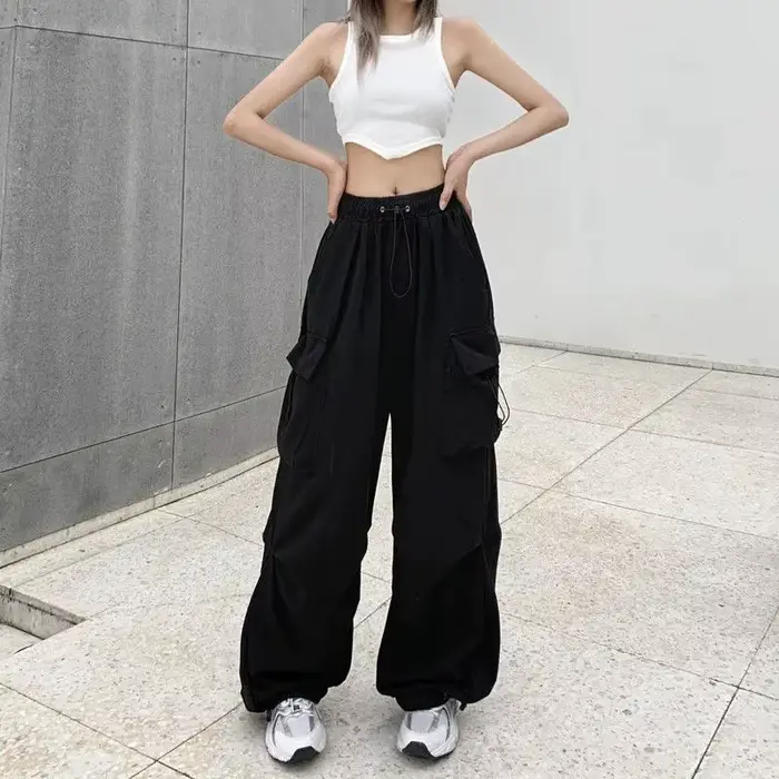 Pantalon d'outillage rétro américain pour femme, drapé à faisceau droit, joker d'été, ample, jambes