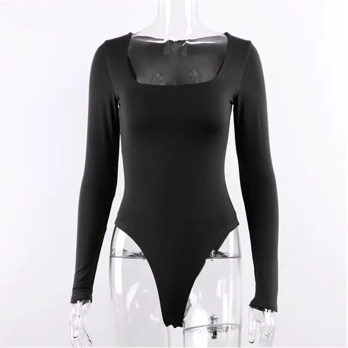 Combinaison de batterie à manches longues pour femmes, Body Streetwear, Forefair, Sexy Drum, Col carré, Fourreau entrejambe, Basique, Noir, Salopette Top, Dropshipping