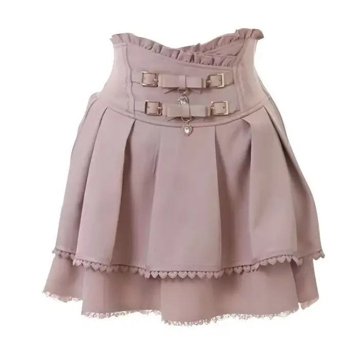 Sweet Lolita Jirai Kei – Jupe courte taille haute pour femmes, jupe courte avec boucle à Double nœud