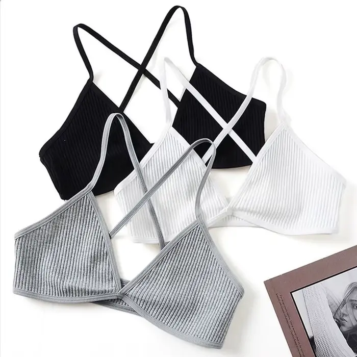 Pohodlné bavlněné podprsenky pro ženy, štíhlý styl, bralette bez podšívky, sexy, hluboký trojúhelník V střih, kříž zpět, krása podprsenka