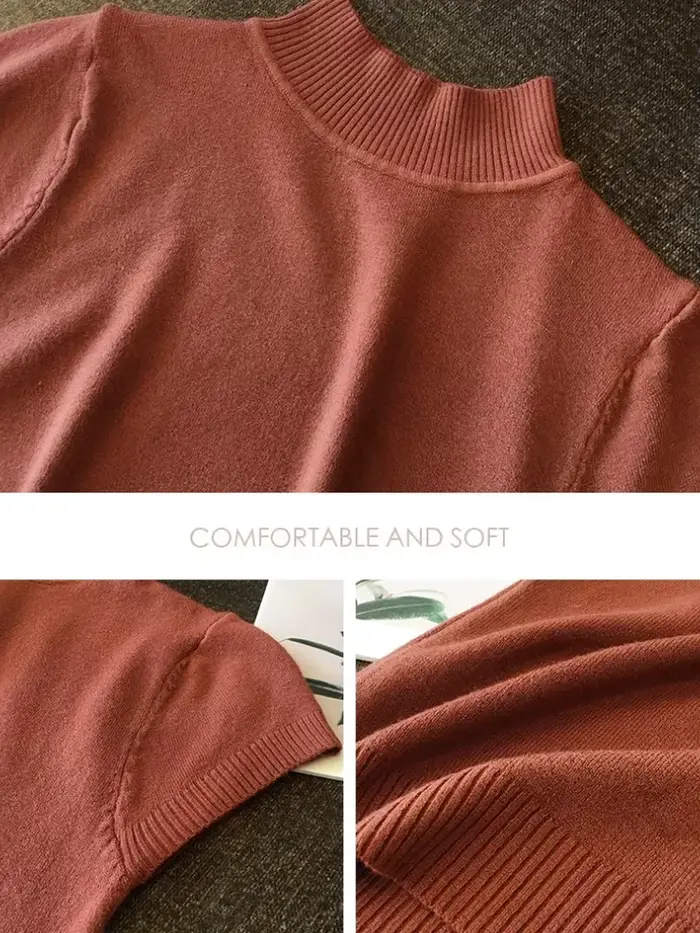 T-Shirt à col mi-haut pour femmes, pull à la mode, hauts décontractés, Style coréen, vêtements éléga