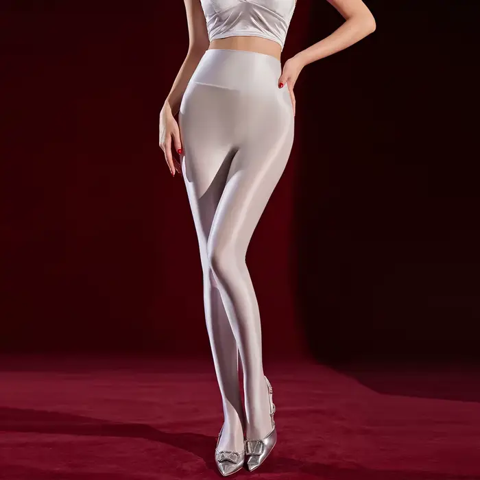 Sexy femmes ouvert entrejambe paquet hanche crayon pantalon élastique huile brillant mince Yoga façonnage porter Sexy femme de chambre collants Legging