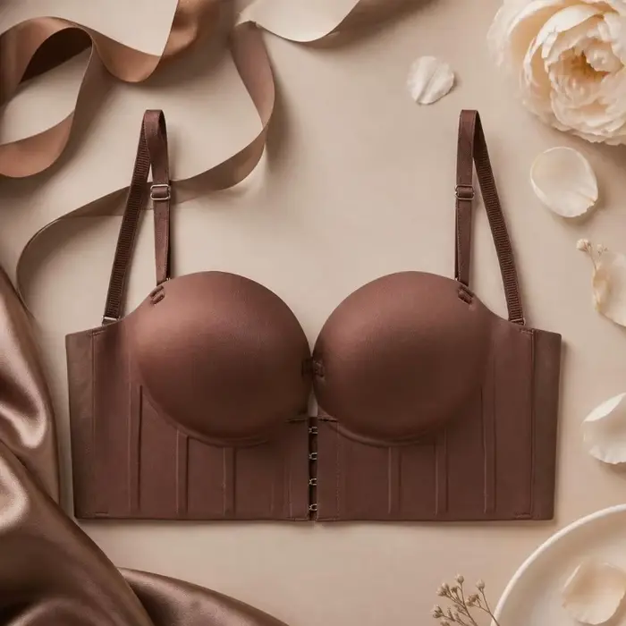Soutien-gorge sans bretelles, dos en U, push-up, anti-affaissement, sans armatures, à effet push-up, décolleté en V profond, fermeture frontale, pour mariage