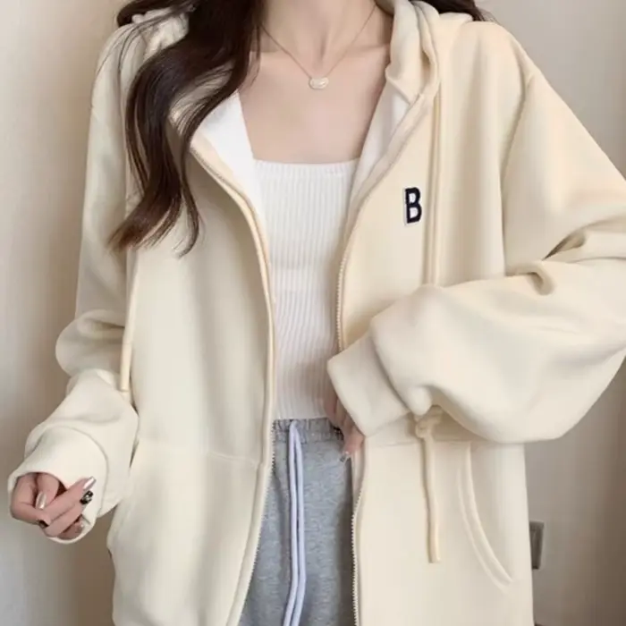 Sweat à Capuche Bordeaux pour Femme, Mode Vintage, Style Coréen, Fermeture Éclair, Assressenti, Brod