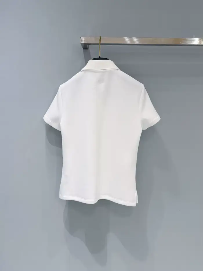 Polo en coton blanc slim décontracté pour femme, col rabattu, manches courtes, couleur unie, collect