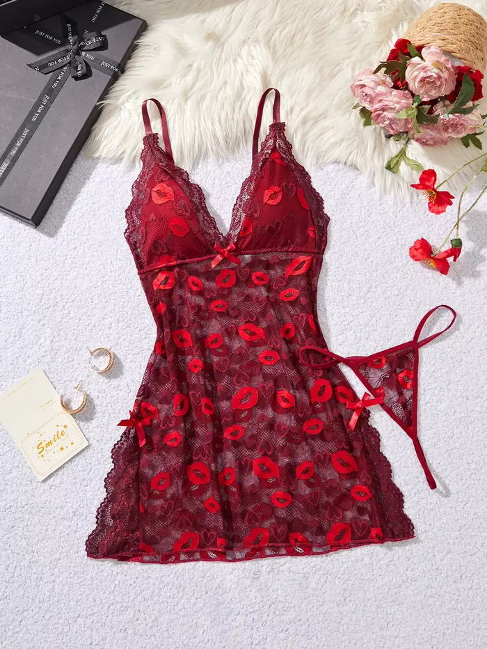 Robe de lingerie rouge irrésistible et sexy, transparente en mesh, pour femmes, pour une nuit romant