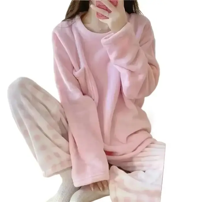 Ensemble pyjama en molleton épais et chaud pour femme, vêtements de nuit d'hiver, haut rigide et pantalon à carreaux, doux, costume de maison pour les soirées tranquilles et les nuits froides