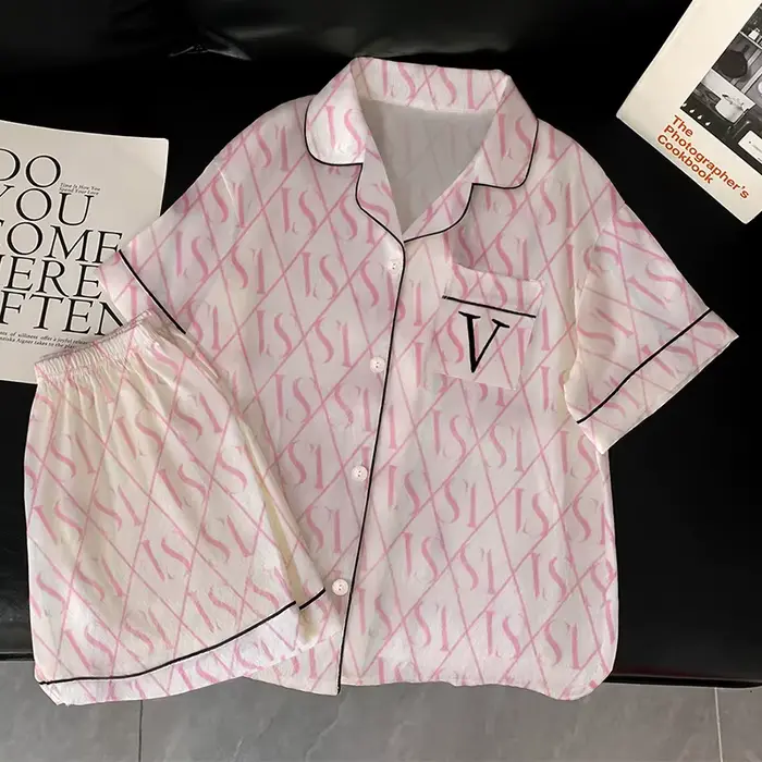 korejský styl minimalistický krátký rukáv pyžamový set pro ženy, lehké domácí oblečení s hedvábným dotykem, módní dvoudílný set, léto