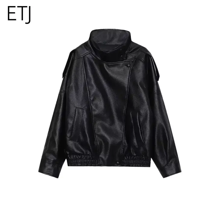 ETJ 2025 nouvelle version ample de la mode des femmes de col montant veste en simili cuir style de r