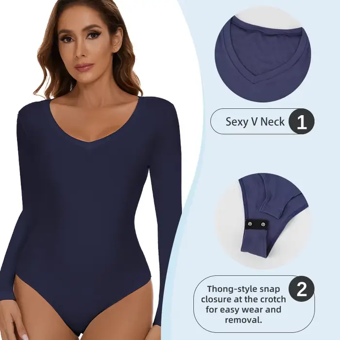 Dámské Sexy body, V-neck, zeštíhlující kombinéza, dlouhé rukávy, zimní tepelné prádlo, bezešvé, prodyšná základní vrstva