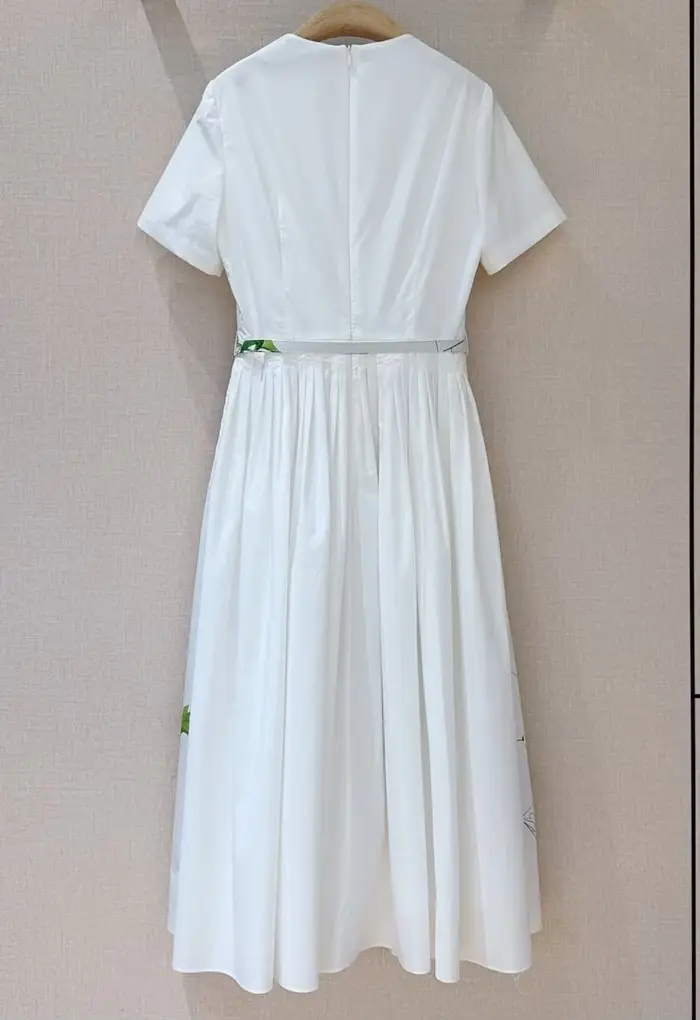 Top qualité nouveau 2026 printemps été robe femmes feuilles vertes imprimé fleuri poche Patchwork ma