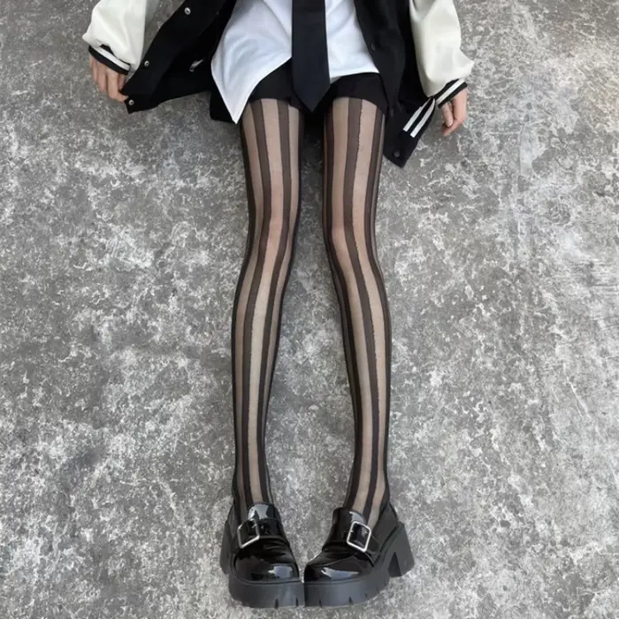 Sexy ultra-tenké nylonové punčocháče pro ženy, spodní prádlo, úplety, černá, pruhované, léto