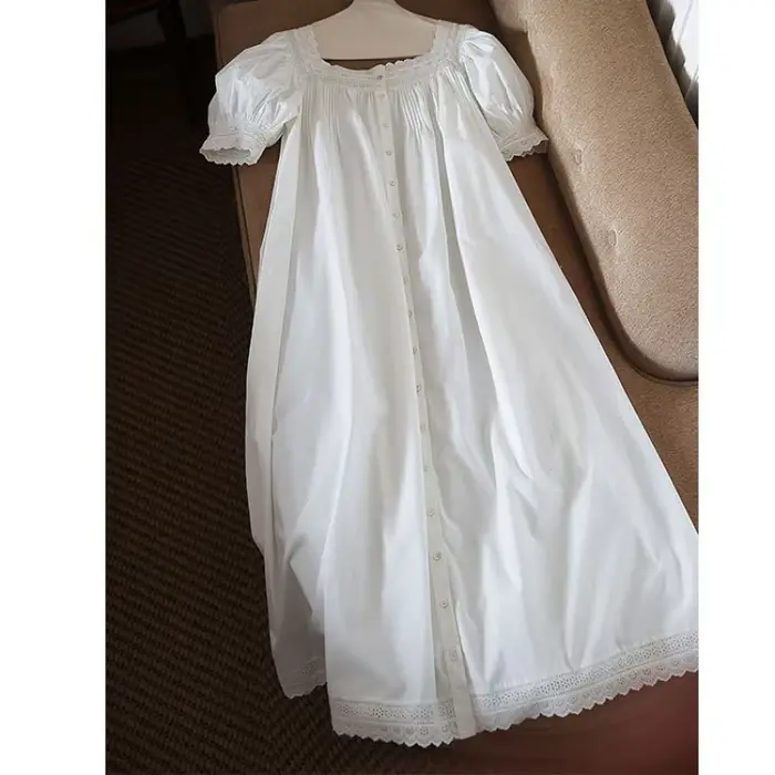 viktoriánské bílé noční košile pro ženy, čistá bavlna, krátké rukávy, dlouhé, Vintage, noční prádlo, princezna, léto