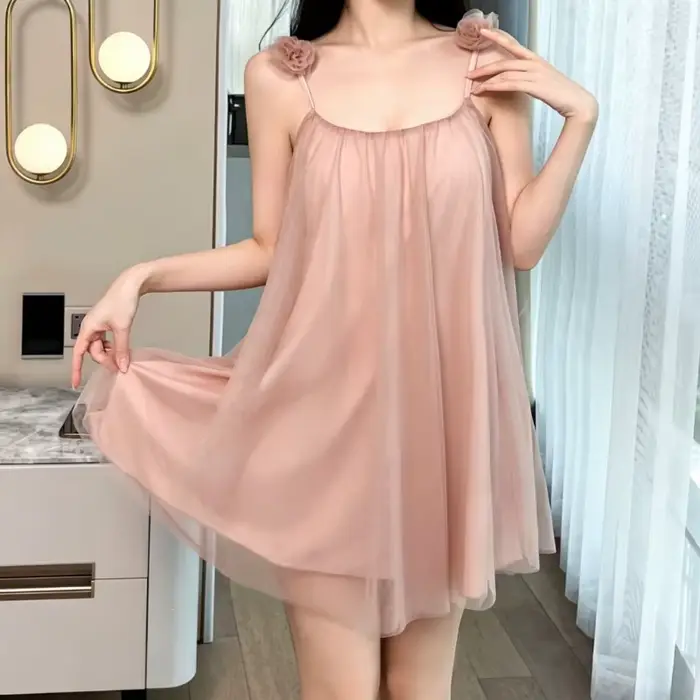 Nouvelle Robe de Nuit d'Été pour Femme, Style Coréen, Bretelles Fines, Motif Floral Uni, Vêtement d'Intérieur Confortable