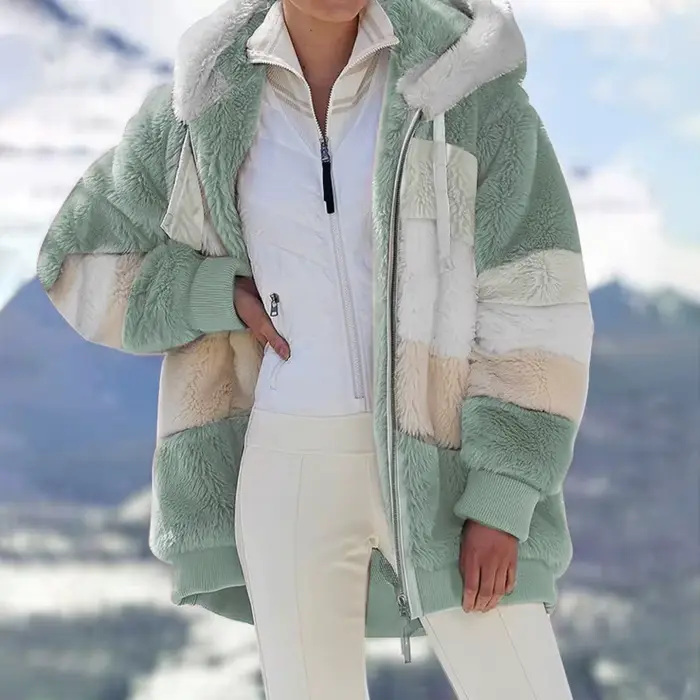 Manteau en peluche pour femme, veste à capuche avec fermeture éclair, décontractée, surdimensionnée,