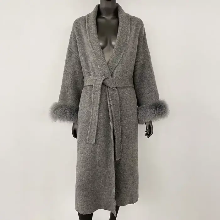 Tempérament d'hiver manteau en laine véritable court et Long poignets amovibles veste en fourrure de