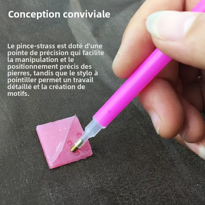 Outils de pointage en plastique avec strass rose et vert pour Nail Art, peinture diamant et artisanat pour femmes et occasions spéciales
