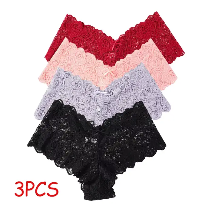 3dílné sexy průhledné krajkové kalhotky pro ženy
