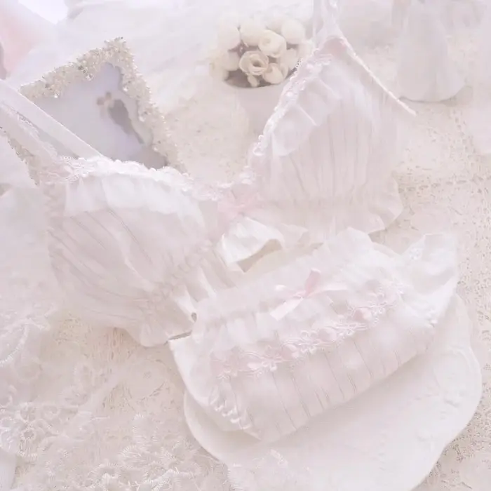 Kawaii sous-vêtements soutien-gorge confortable ensemble de Bikini Lolita fille mignon arc soutien-gorge et culotte ensemble de Lingerie soutiens-gorge slips femmes soutien-gorge et culotte ensemble