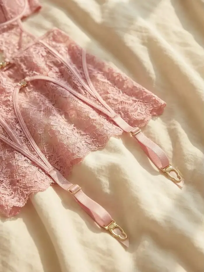 Sexy průhledný krajkový set podprsenka a podvazkový pás
