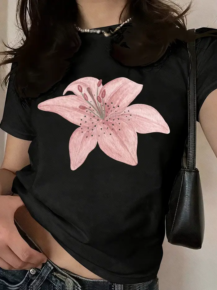 Femmes décontracté imprimé fleuri femmes col rond décontracté à manches courtes T-Shirt été Harajuku