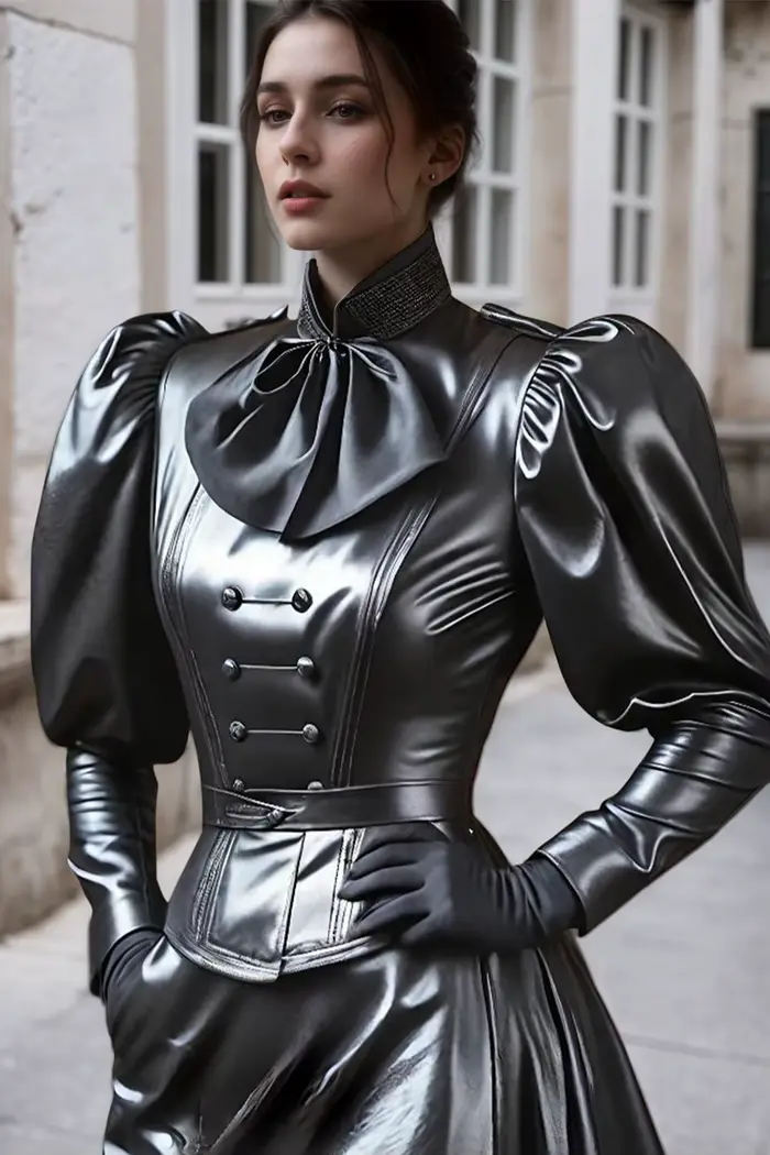 Haut en Faux cuir PU pour femmes, col montant, manches lanternes, doux, High Street, chemisier rétro