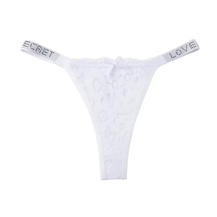 Culotte string brodée en dentelle cristal à fleurs, taille basse, sans couture, avec entrejambe en c