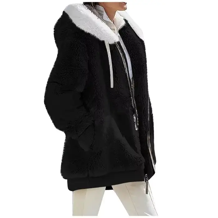 Manteau à Capuche en Cachemire pour Femme, Veste Décontractée avec Fermeture Éclair, Couleur Unie, N