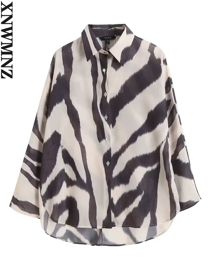 XNWMNZ-Chemise à Manches sulfen Coton et Lin pour Femme, Chemisier Imprimé Zèbre, Décontracté, obser