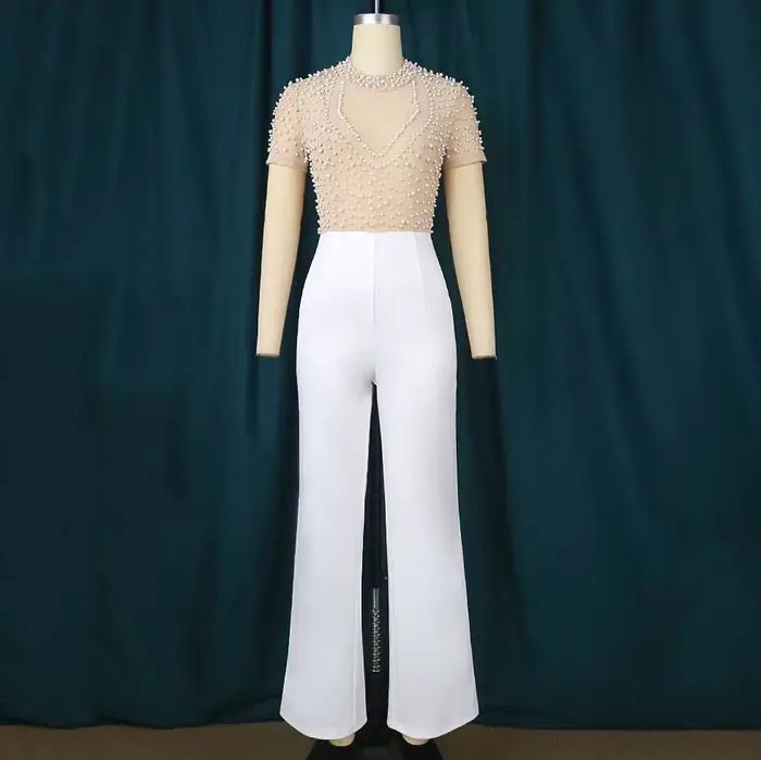 Combinaisons et barboteuses élégantes pour femmes O Nec, manches courtes, perles, taille haute, luxe