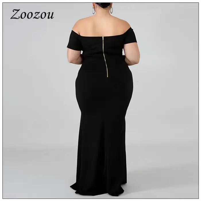 Robe de soirée Maxi noire, grande taille 4XL, élégante, épaules dénudées, manches courtes, longue, é