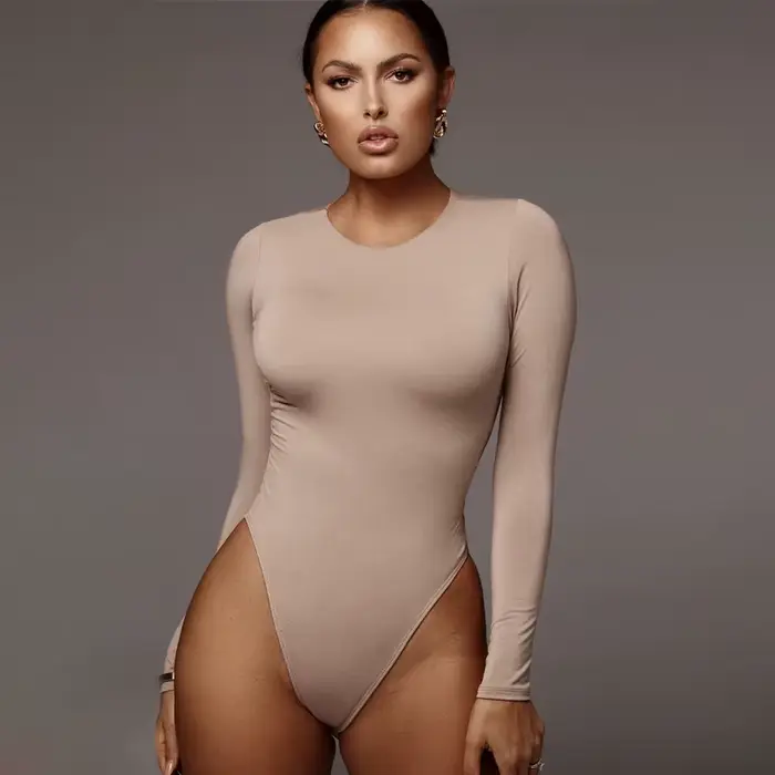 O Výstřih Dlouhý rukáv Jednobarevné Bílé Sexy Bodysuit Ženy Černá Podzimní Zimní Body Top Šedá Příležitostné Lady Streetwear Tělo